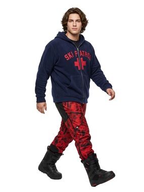 Mens Steve Barry's Navy blue and Red Ski Patrol zip up hoodie sweater size XXL